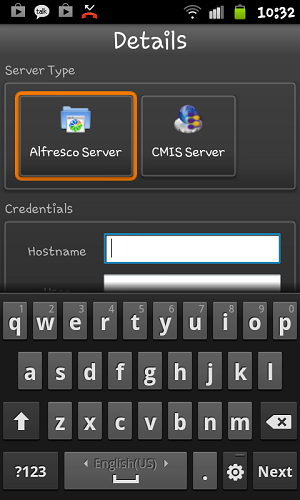 Server-Type- Alfresco-Android